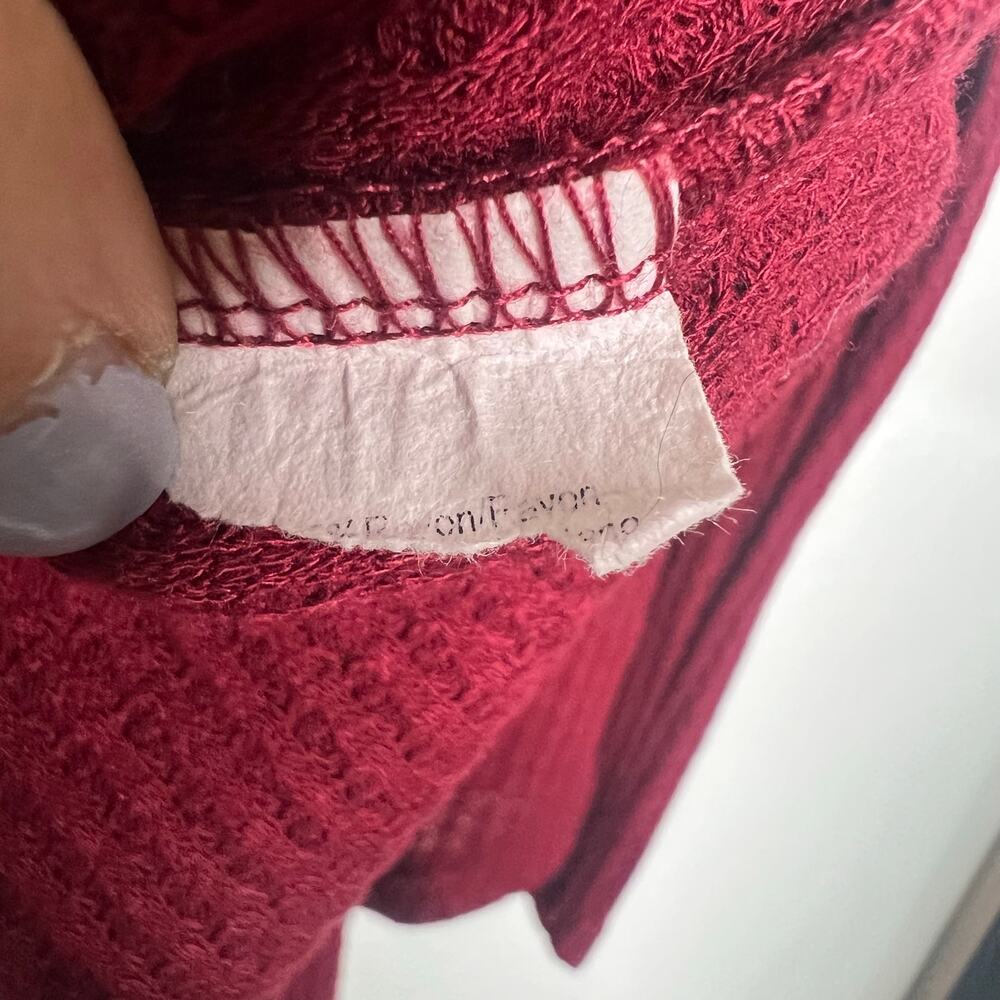 ADORA Thermal Button Knot Top Long Sleeve V-Neck Waffle Knit Burgundy Womens L - Picture 6 of 7